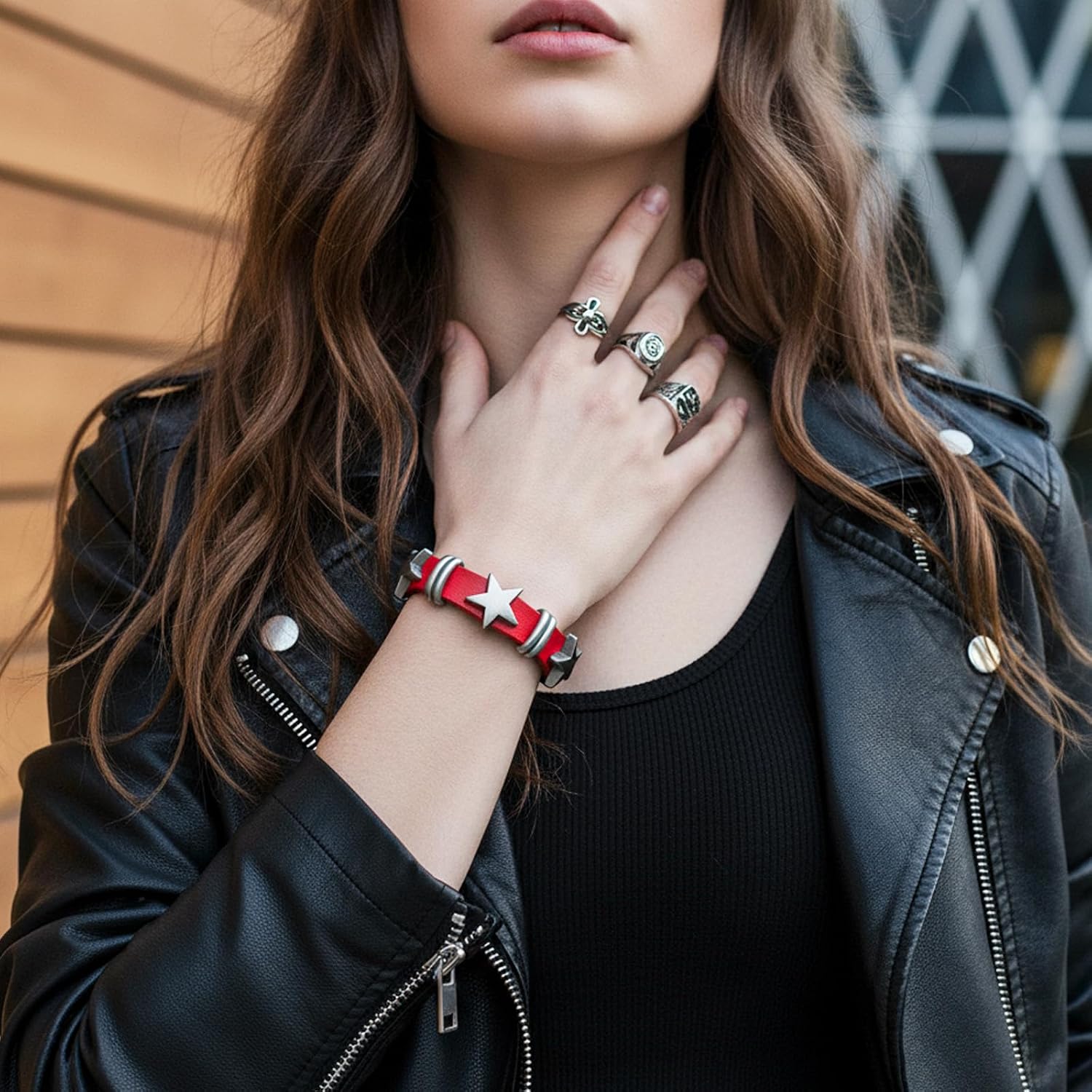 Punk Leather Bracelets, Rock Alloy Star Studded Bracelet Belt, Vintage Leather Cuff Wristband with Belt Buckle Gothic Rock Bracelets Black Cuff Wristband for Women and Men
