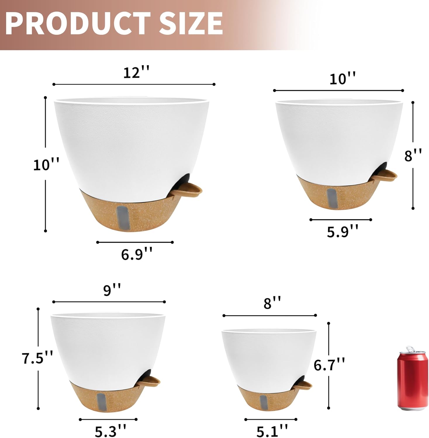 MNKXL 4-Pack Large Self Watering Pots for Indoor Plants, 12/10/9/8 Inch Planters with Visible Water Level Window, Automatic Watering System for Monstera, Fiddle Leaf, Herbs, Succulents, White