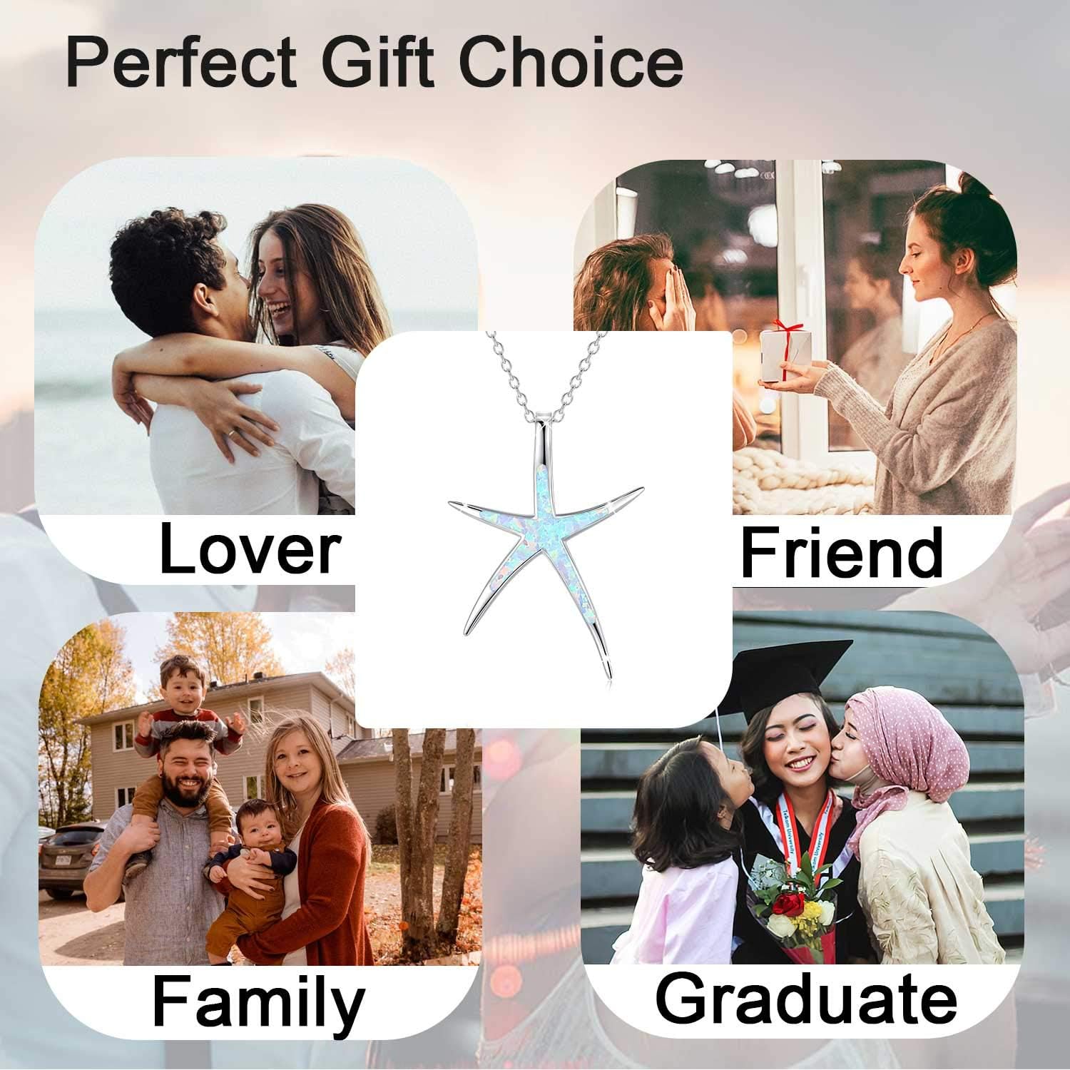 Cuoka Starfish Necklace, 925 Sterling Silver with Opal, Hawaiian Beach Nautical Ocean Pendant, Starfish Jewelry Opal Jewelry Valentine for Women Girlfriend - Image 7