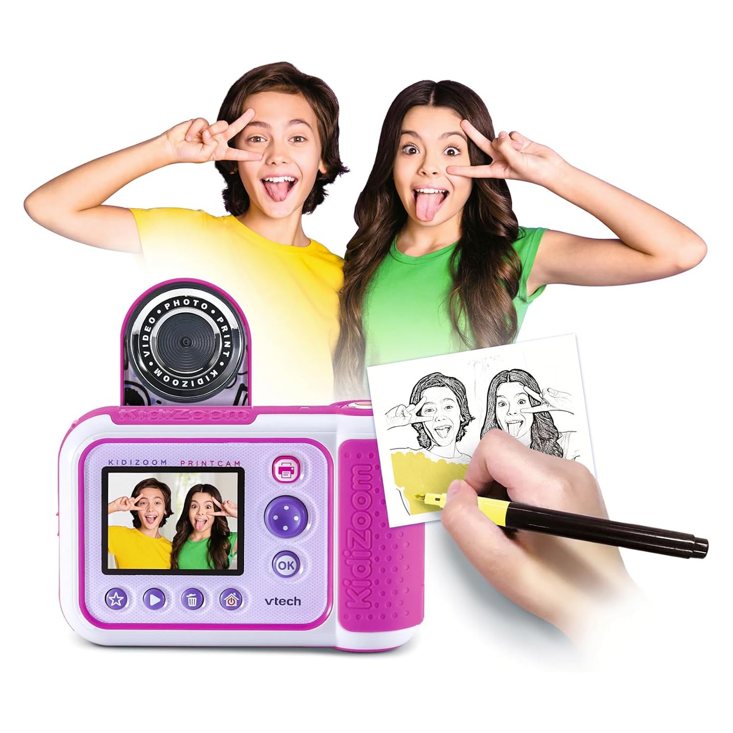 VTech Kidizoom Printcam Rosa, Macchina Fotografica per Bambini con 40+ Effetti Speciali, Fotocamera Istantanea per Bambini, Carta Termica Inclusa, 5MP, Lingua Italiana, Batterie Incluse, 5-13 Anni
