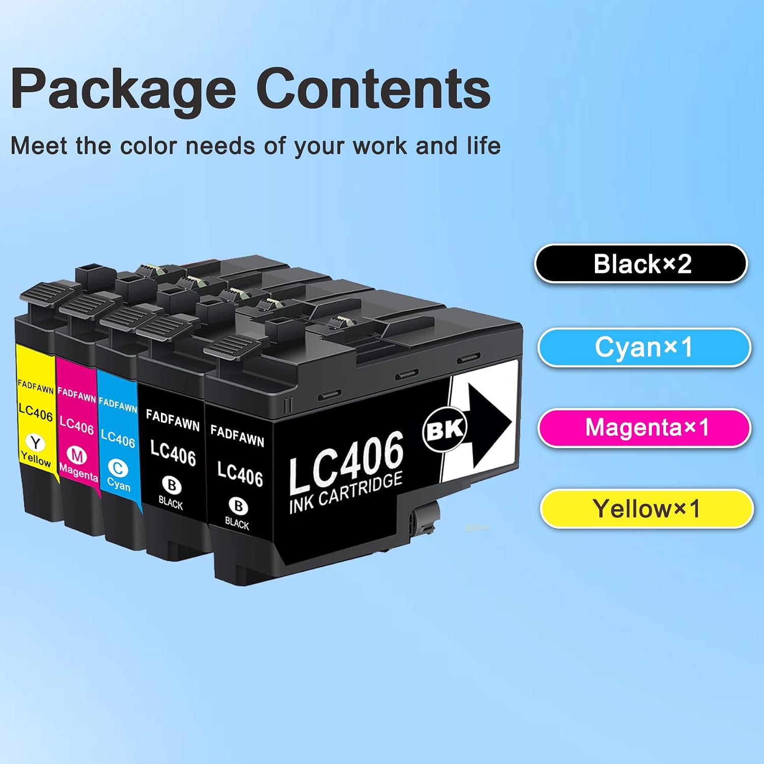 LC406 Ink Cartridges LC406XL Ink Cartridge Set Compatible for Brother LC 406 Ink Replacement for Brother LC406 Ink Cartridges with for MFC-J995DW MFC-J805DW MFC-J815DW Printer, 2BK/1C/1M/1Y -(5Pack)