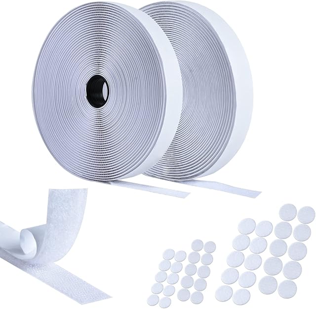 AiQInu Velcro Tape, self-Adhesive, 10 m Velcro Fastener, Extra Strong, Double-Sided Adhesive with 20 Pairs of Round Adhesive Pads, 20 mm Wide, self-Adhesive pad, Includes Velcro Tape and Hook Tape