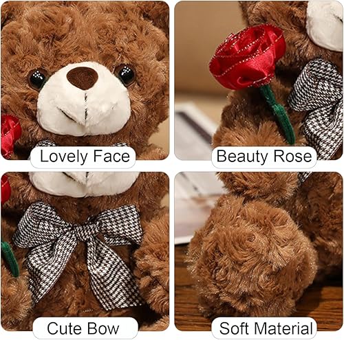Miniatura 2 de Evlooe Oso de peluche para el día de San Valentín, lindo oso de peluche de 9.8 pulgadas con rosa, suave, pequeño, regalo para novia novio (marrón)