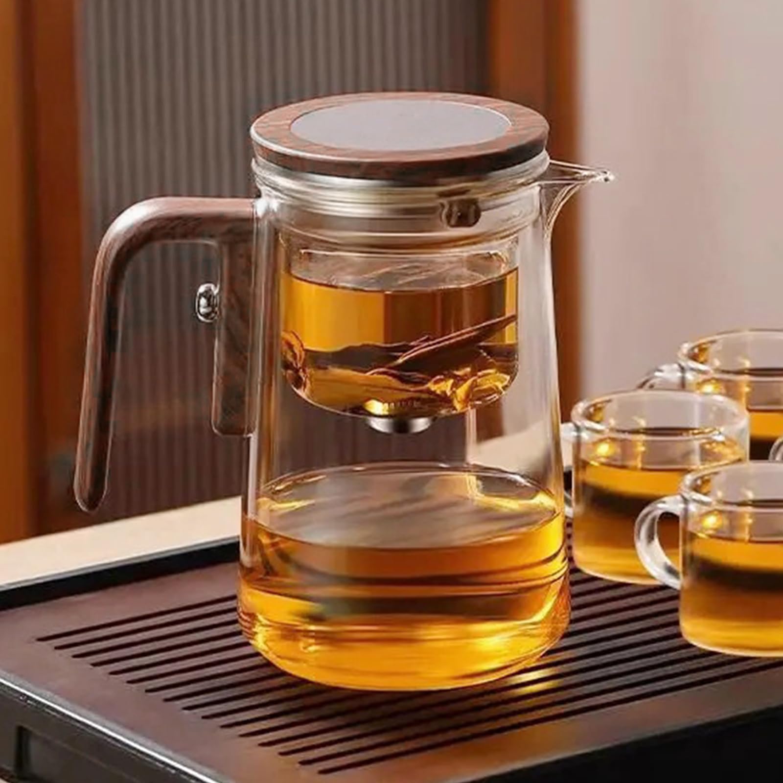 Teiera in Vetro con Infusore Ysislybin, Teiera Magica con Separazione dell'Acqua e Manico in Finta Legno, 800 ml