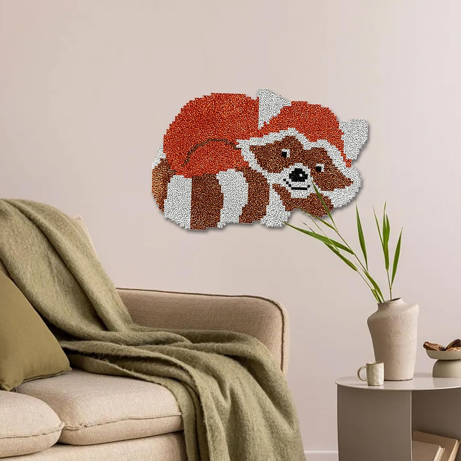 ALI2 1 Set Latch Hook Rug Kit for Beginners, 20.5 x 15 DIY Yarn Rug Making Kit Colorful Fox Pre-Printed Canvas Cross Stitch Latch Hooking Craft Carpet for Home Decor