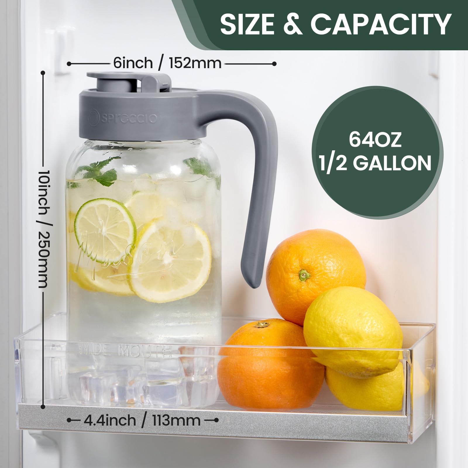 Jarra Mason Jar – Jarra de vidrio hermética y a prueba de fugas con tapa, perfecta para leche materna, infusión fría y té solar, tarro Mason de 2 cuartos (64 onzas) con tapa de boquilla de