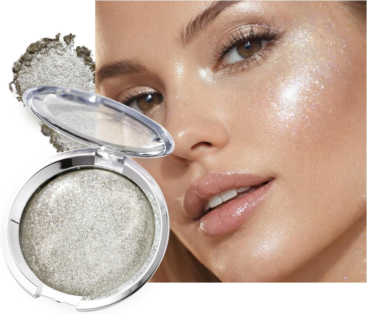 Sliver Highlighter Makeup for Women, Soft Shimmer Silver Glow Cream Highlighter Palette, High-Pigment Long Lasting Blendable Brilliant Lighten Skin Color Glitter Sparkly Eye, Face & Body Highlighter