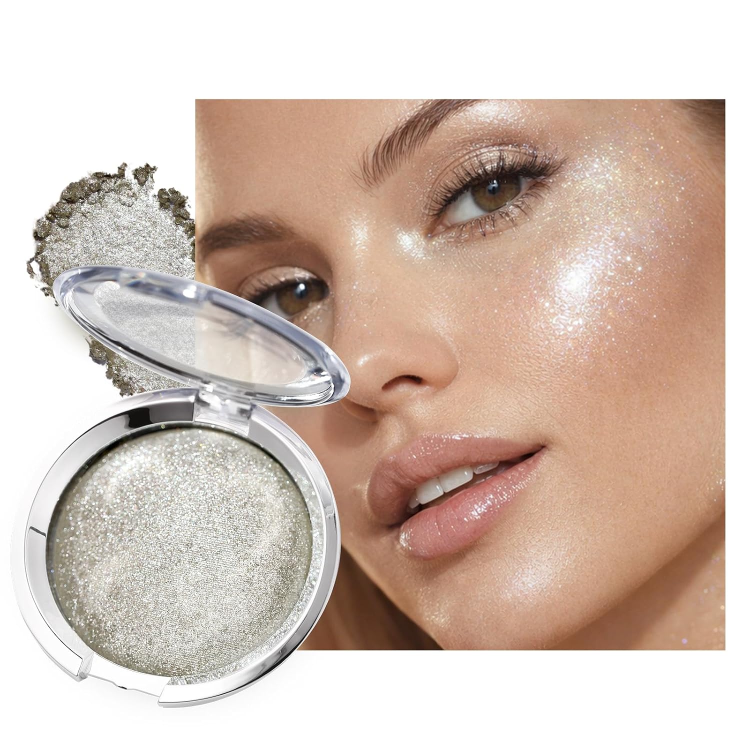 Sliver Highlighter Makeup for Women, Soft Shimmer Silver Glow Cream Highlighter Palette, High-Pigment Long Lasting Blendable Brilliant Lighten Skin Color Glitter Sparkly Eye, Face & Body Highlighter