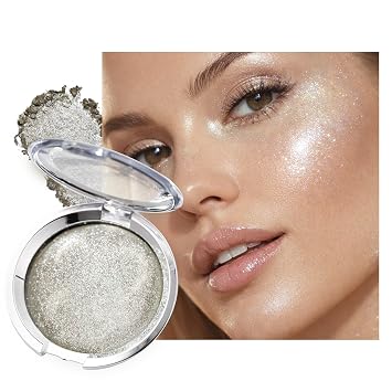 Sliver Highlighter Makeup for Women, Soft Shimmer Silver Glow Cream Highlighter Palette, High-Pigment Long Lasting Blendable Brilliant Lighten Skin Color Glitter Sparkly Eye, Face & Body Highlighter