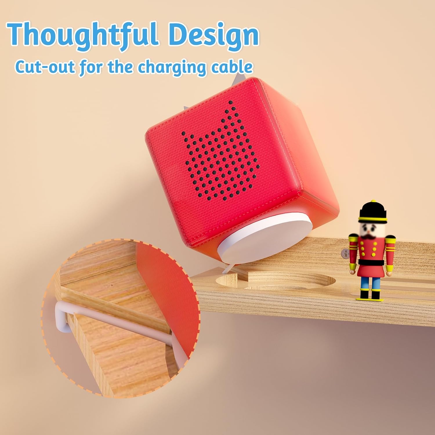 for Tonies Shelf Magnetic - Tonies Figure Organizer for Kids Room, Wooden Magnetic Display Shelf for Tonies Box Holder, Wall Floating Shelves Toy Storage Compatible Charging Station (1 Tier, Wood)