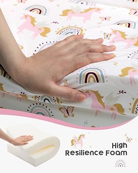 BEJOY Toddler Chair, 2-in-1 Flip Out Kids Sofa Bed, Beige with Unicorns