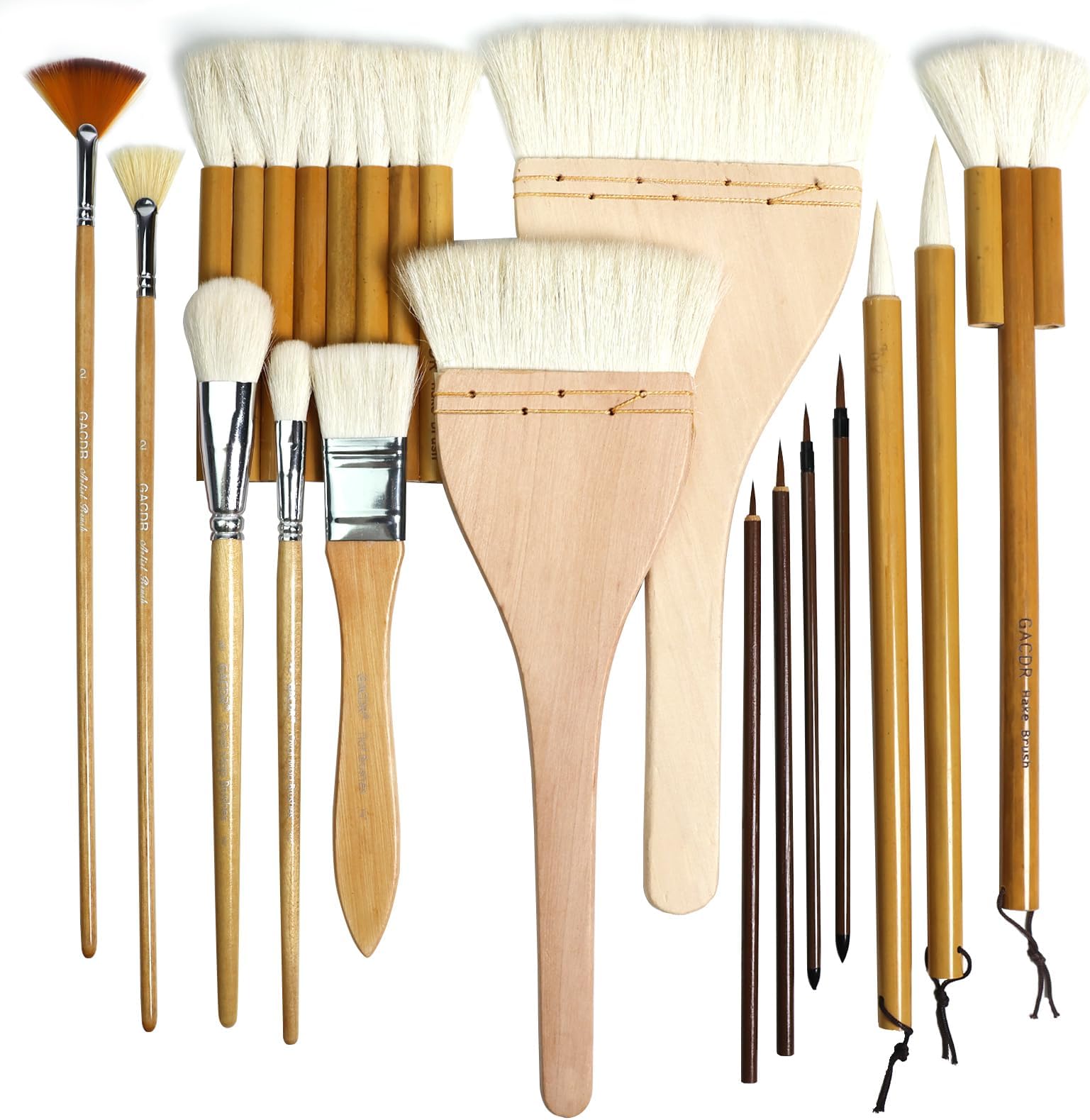 GACDR Pottery Brushes for Glazing, 15 Pcs Ceramic Brush Set With Storage Box, Wool Bamboon Hake for Pottery, Acrylic, Watercolor