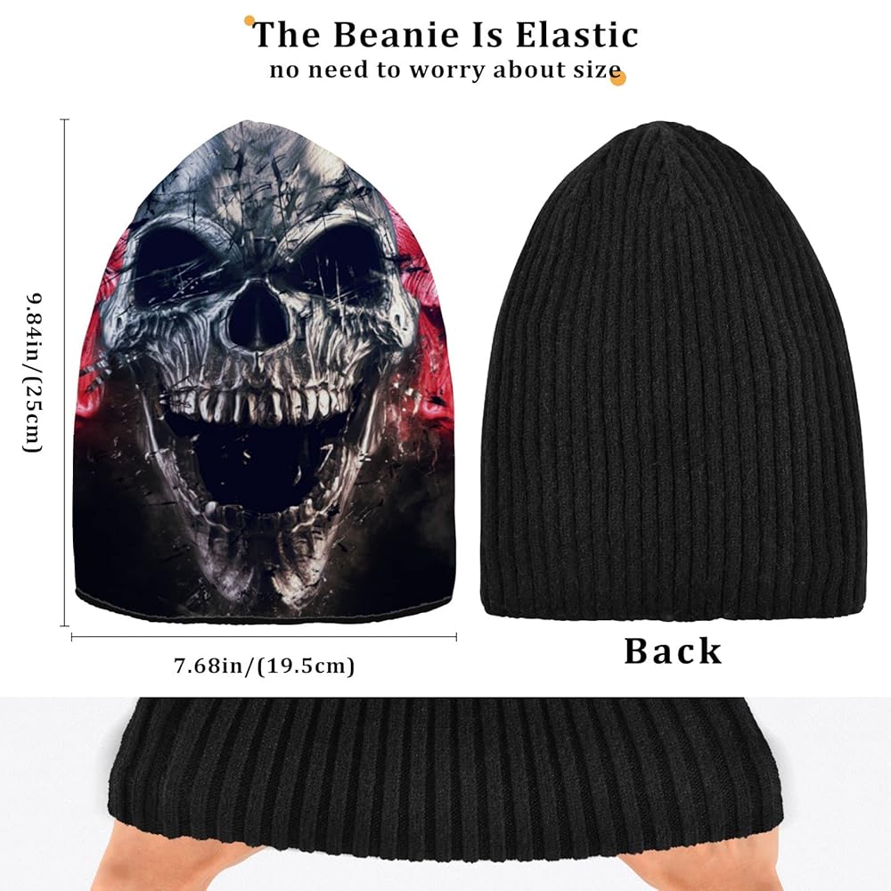 ALAZA 3D Screaming Metal Demon Skull Beanie for Women Men