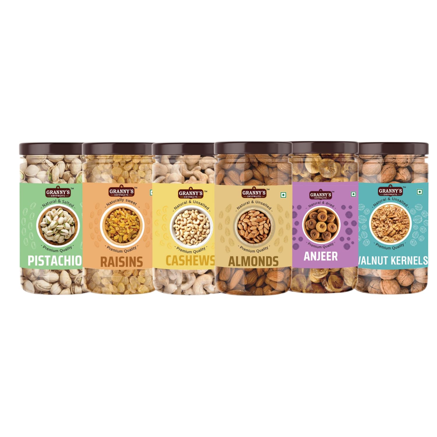 Granny’s Dryfruits Premium Combo| Almonds, Cashews, Pistachios, Walnut, Raisins, Fig | High Protein| Gluten-Free |kaju badam pista akhrot kishmish anjeer (900G)