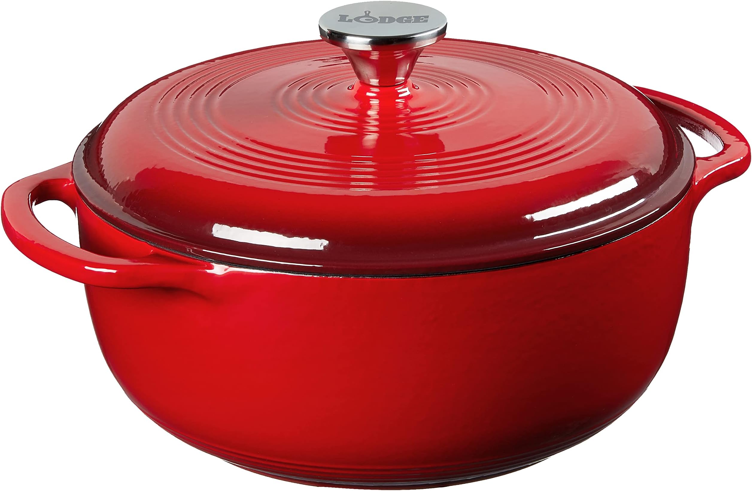 Lodge 4.35 litre / 4.6 quart Cast Iron/Porcelain Enamel Dutch Oven/Casserole Dish, Red