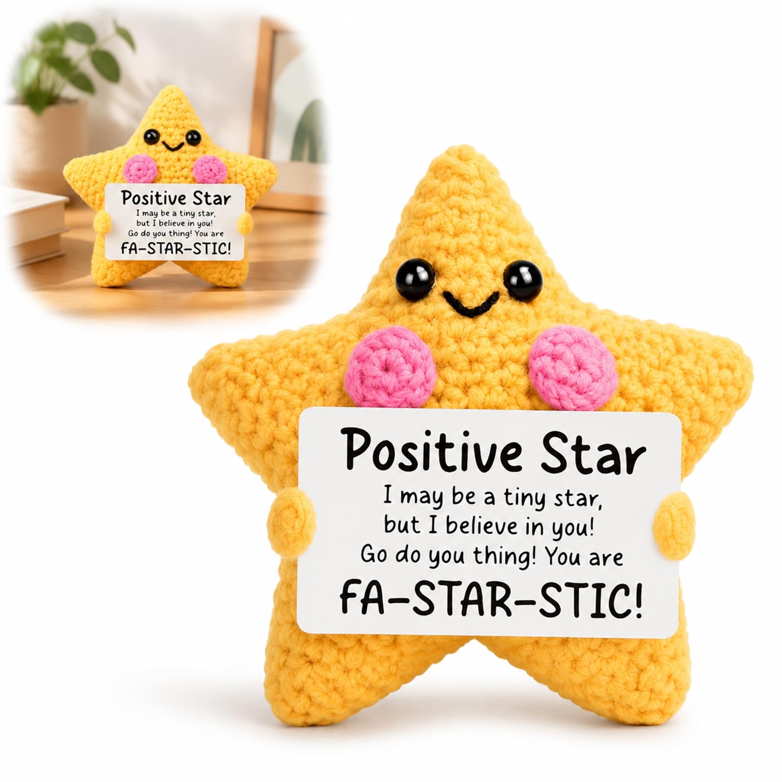 Crochet Star Ornament With Encouraging Message Card, Yellow, 1-Piece — image 1