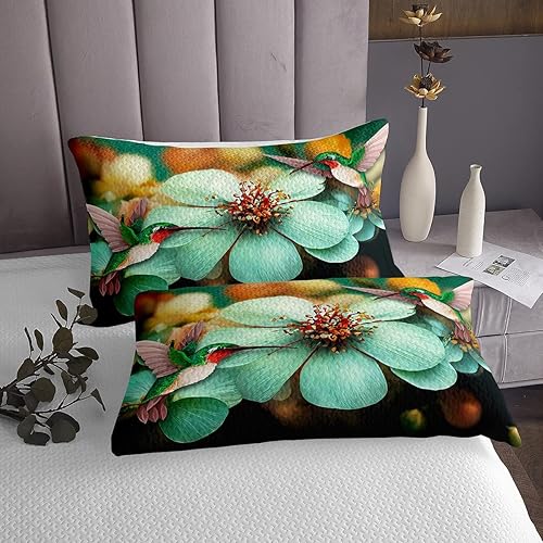Miniatura 3 de Juego de ropa de cama floral 3D tamaño King, colcha de colibrí, 3 piezas para niños, adolescentes, mujeres, hombres, decoración de habitación,