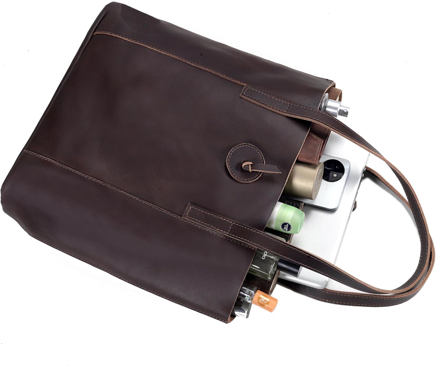 Genuine Leather Tote Bag for Women – Large Shoulder Handbag, Vintage Brown Purse, Stylish Work & Travel Tote Fits Laptop (Sawana Dark Brown) - Image 5