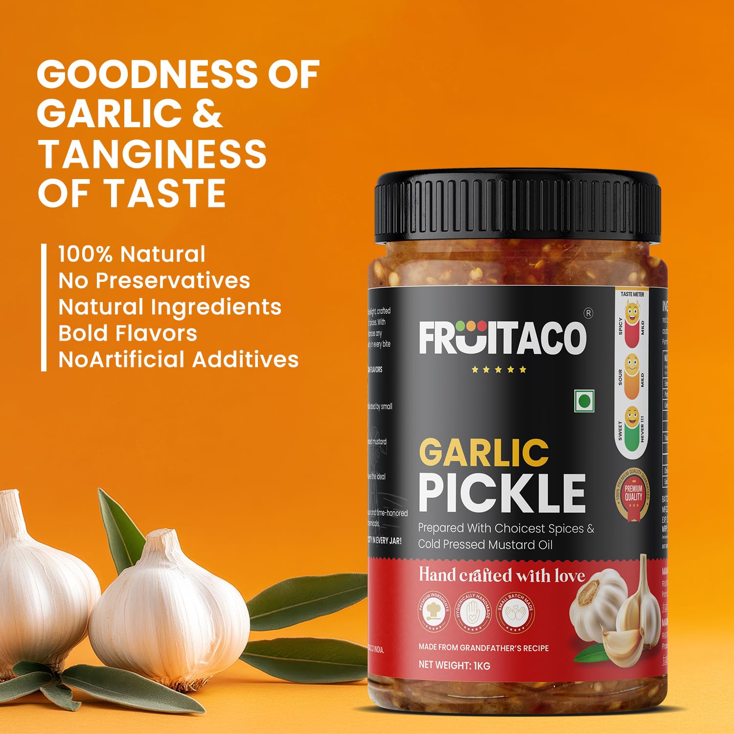 Fruitaco Garlic Pickle – Authentic Indian Pickle with Tangy and Spicy Flavor | Perfect Side for Meal (1 Kg, Garlic Pickle) - Image 2 thumbnail