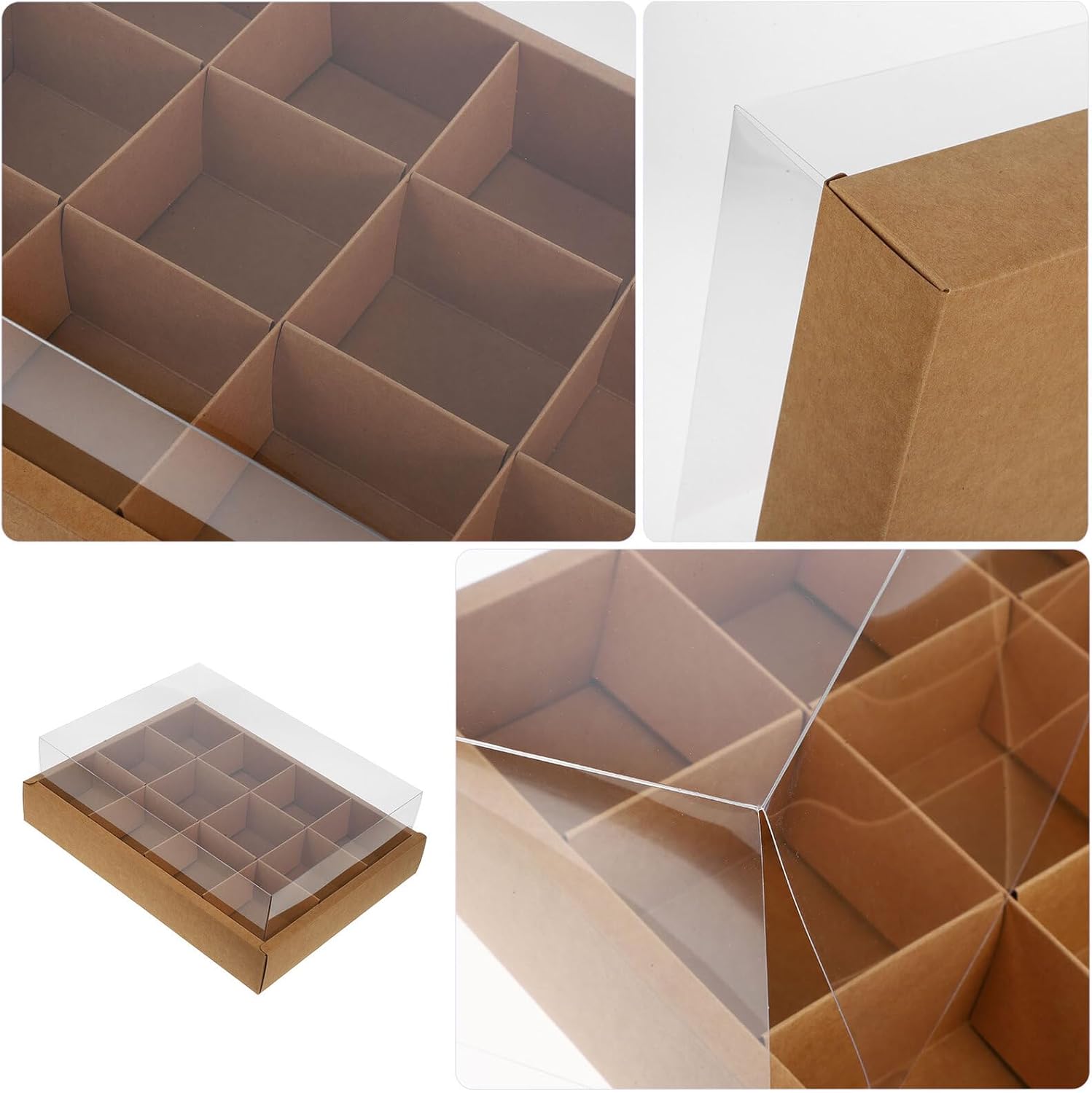 NUOBESTY 5pcs 12-compartment Paper Cupcake Boxes Set with Lid, Kraft Paper Cake Display and Carrying Containers for Bakery and Party Food Storage