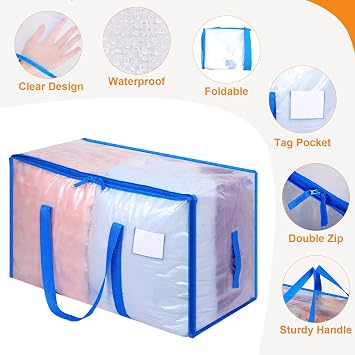 Dntorx 6 Pack 105L Moving Bags Large Storage Bags Heavy Duty Moving Box Dorm Packing Box with Zips for Clothes Bedding Duvet Toys Storage, College Dorm Moving Essentials, Blue