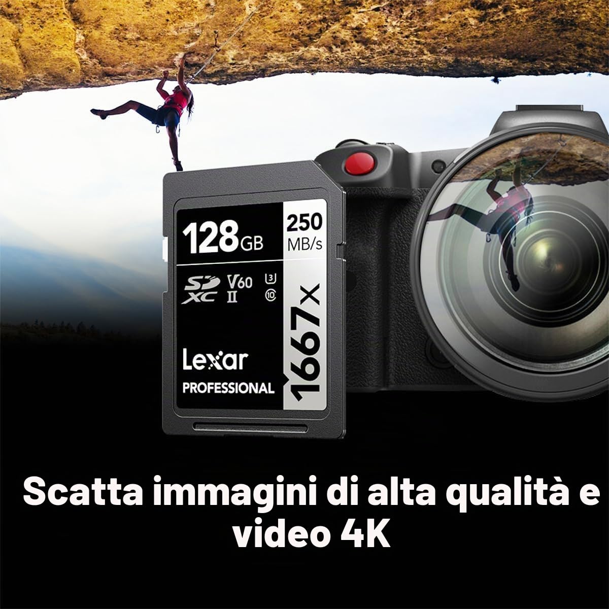 Lexar Schede di memoria SDXC professionali 1667x, da 128 GB, UHS-II, C10, U3, V60, video Full HD e 4K, fino a 250 MB/s in lettura, per fotografi professionisti, videografi e appassionati