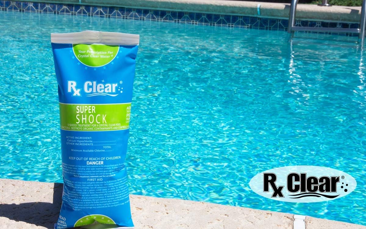 Rx Clear Super Shock for Swimming Pools | Chlorinator and Algaecide | 68% Calcium Hypochlorite Shock | Kill Pool Algae for a Crystal Clear Pool | One Pound Bags | 48 Pack