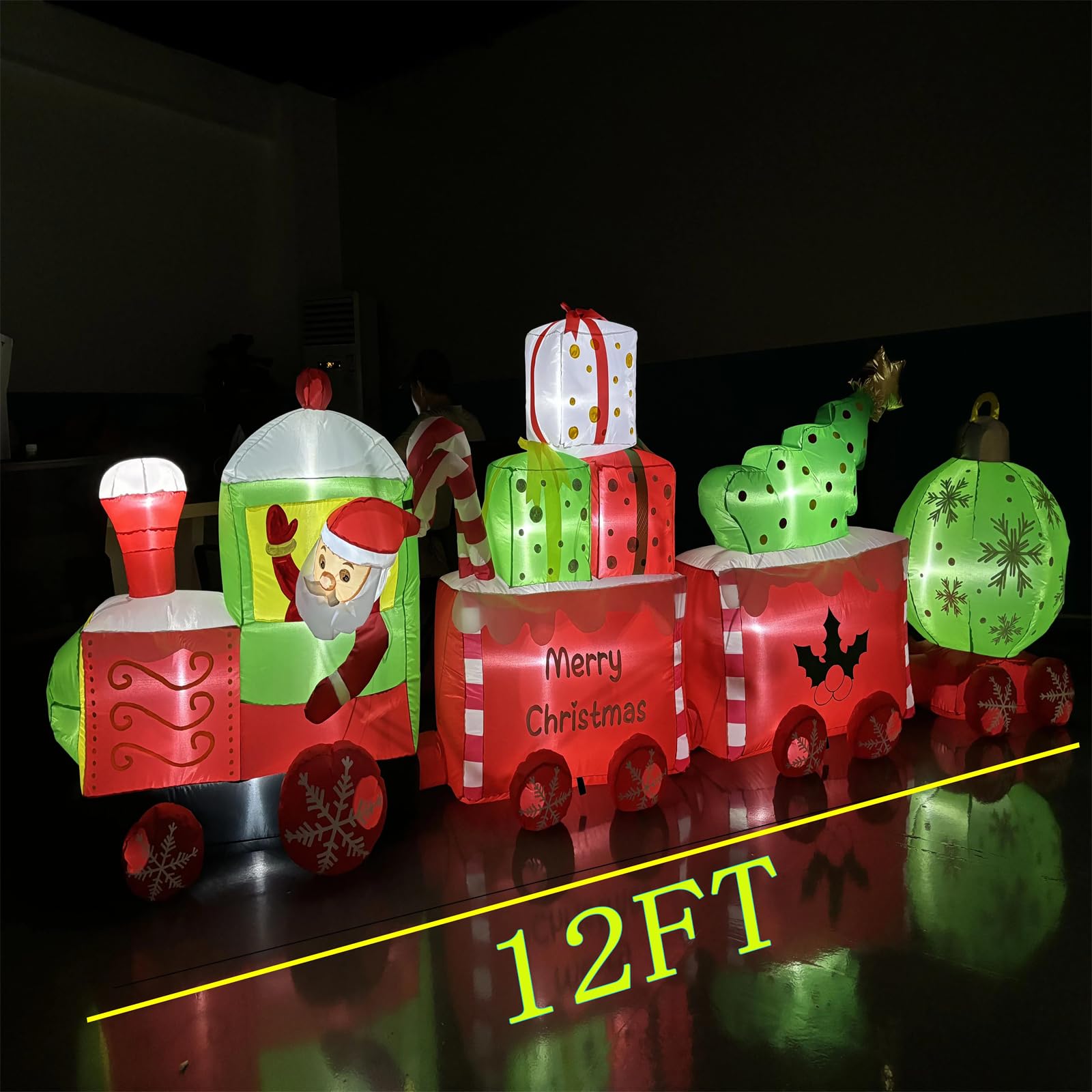 C,Train Gonflable de décoration de noël de 2,7 m/9 Pieds de Longueur avec lumières LED pour fête de noël, décoration de scène de fête de Jardin intérieure et extérieure