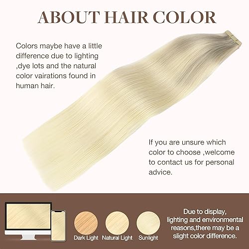 Miniatura 7 de GOO GOO - Extensiones de cabello rubio con cinta adhesiva de 24 pulgadas, balayage, rubio ceniza a rubio dorado y rubio platino, extensiones de