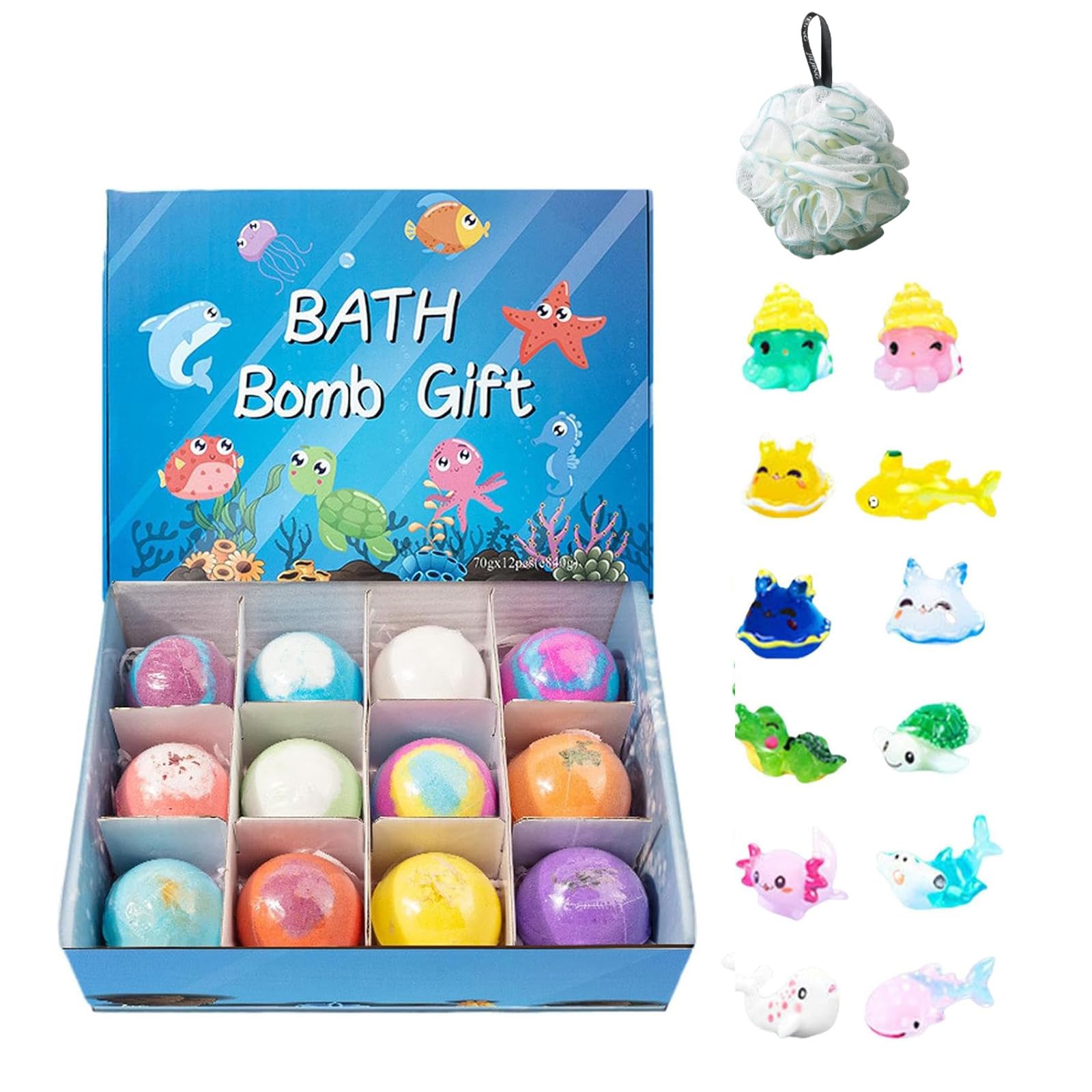 Ocean Toy Badesalz-Kugelhülle, Badebomben, Badebomben mit Spielzeug im Inneren, 12 Stück Badebomben für Kinder, feuchtigkeitsspendend und sanft, Partygeschenk für Frauen, Mädchen, Jungen (#1)