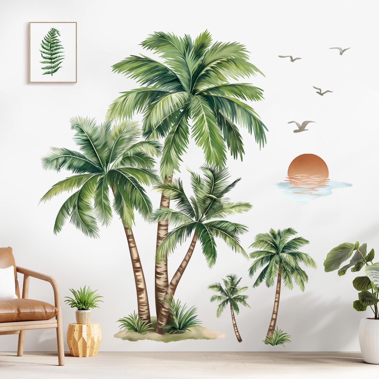 decalmile Adesivi Murali Albero Palma Grande Adesivi da Parete Piante Tropicali Boho Uccelli Decorazione Murale Soggiorno Camera Bambini Ufficio(H: 49 inches/125 cm