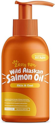 Zesty Paws - Aceite puro de salmón silvestre de Alaska para perros y gatos apoya la función articular la inmunidad y la salud cardíaca - suplemento