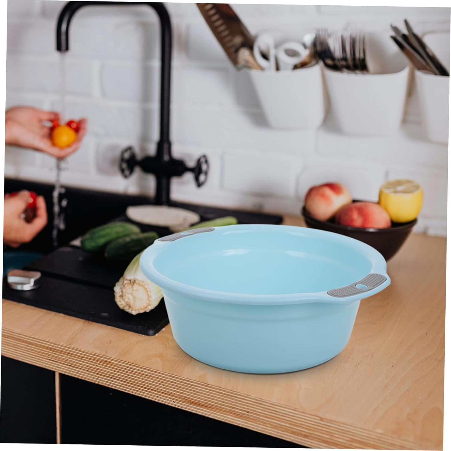 Transparent Plastic Wash Basin with Dual Handles Multifunctional Tub for Face Washing Laundry Vegetable Prep and More