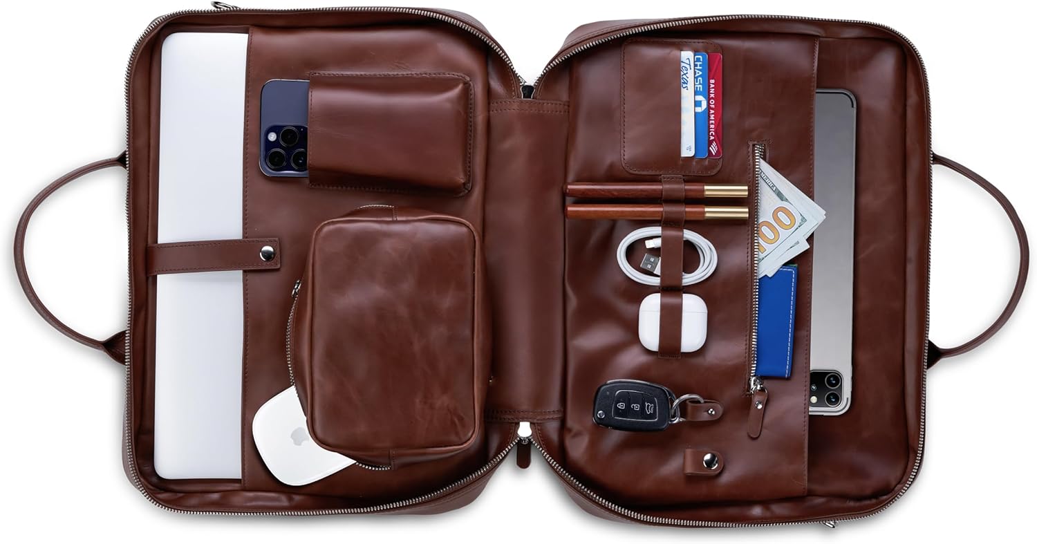 Awesometik Leather Organizer, Full Grain Leather Mac Bag, Portfolio with Multiple Slots & Comes With Magnetic Inner Pocket