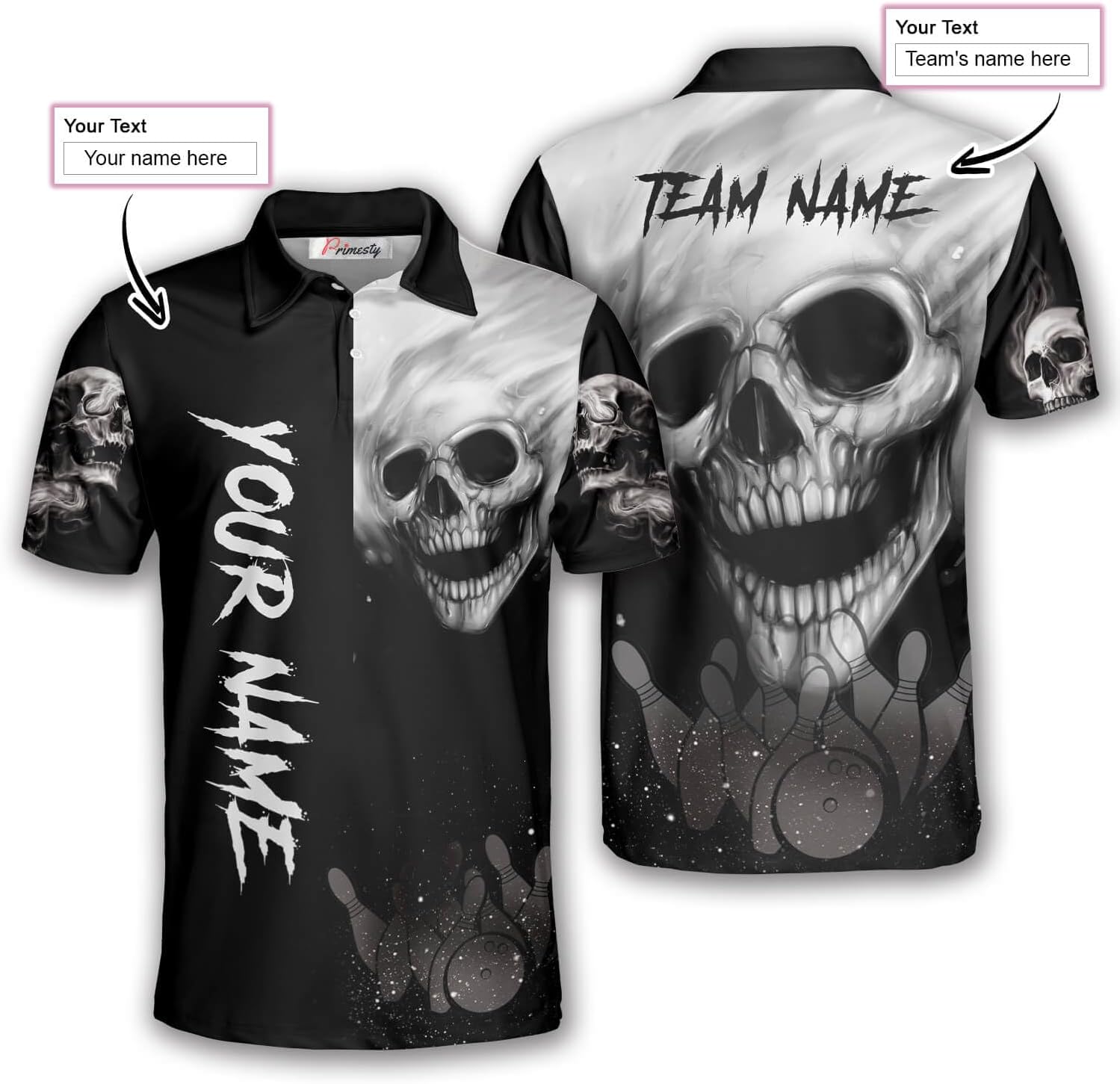 PRIMESTY Custom Bowling Shirts, Bowling Jerseys Customizable, Personalized Bowling Polo Shirts for Men Women
