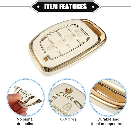 Miniatura 4 de Funda para llavero compatible con Hyundai Elantra Sonata, 4 botones, borde dorado, a la moda, TPU suave, protección de 360 grados, control remoto