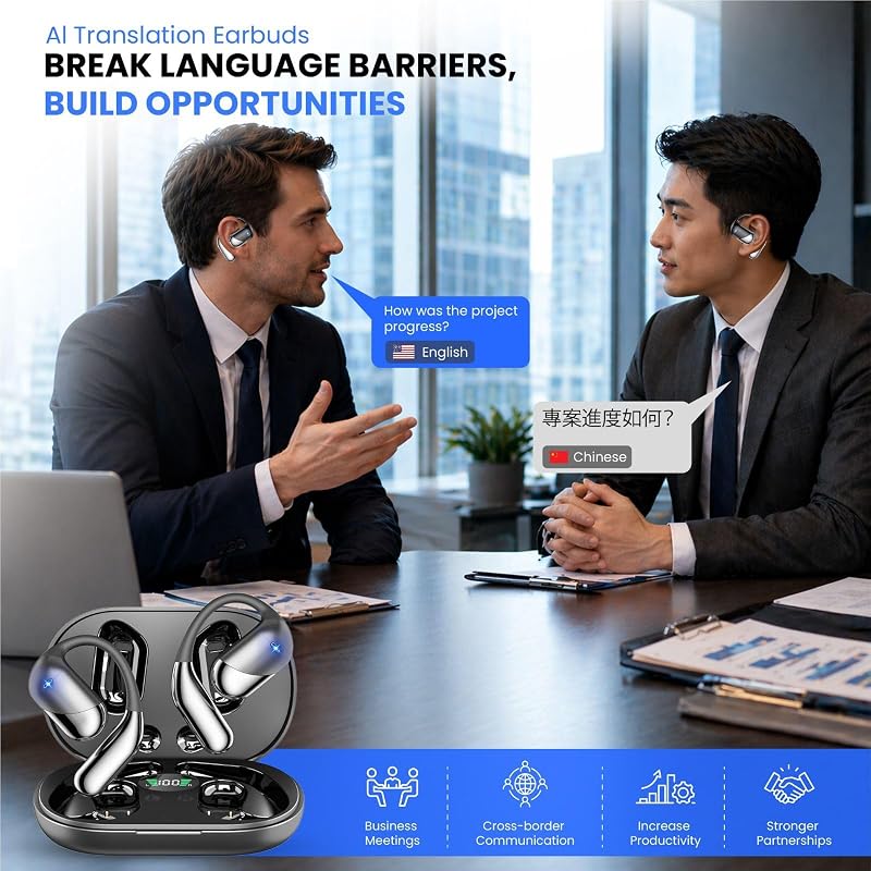 CELVON AI Translation Earbuds Real Time, 198+ Languages Translator Earbuds No Subscription, 2-Way Translating Headphones for Travel Meeting, Audifonos Traductores Inglés Español – Black image 7