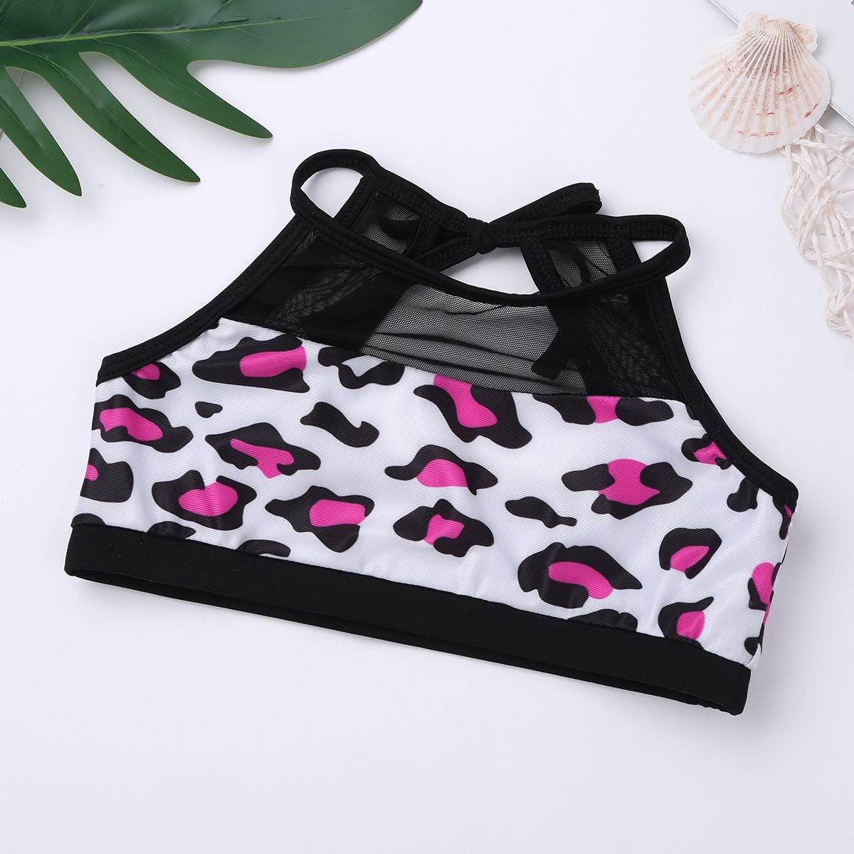 Girls Gymnastics Dance Workout Outfits Leopard Printed Halter Crop Top with Booty Shorts Set