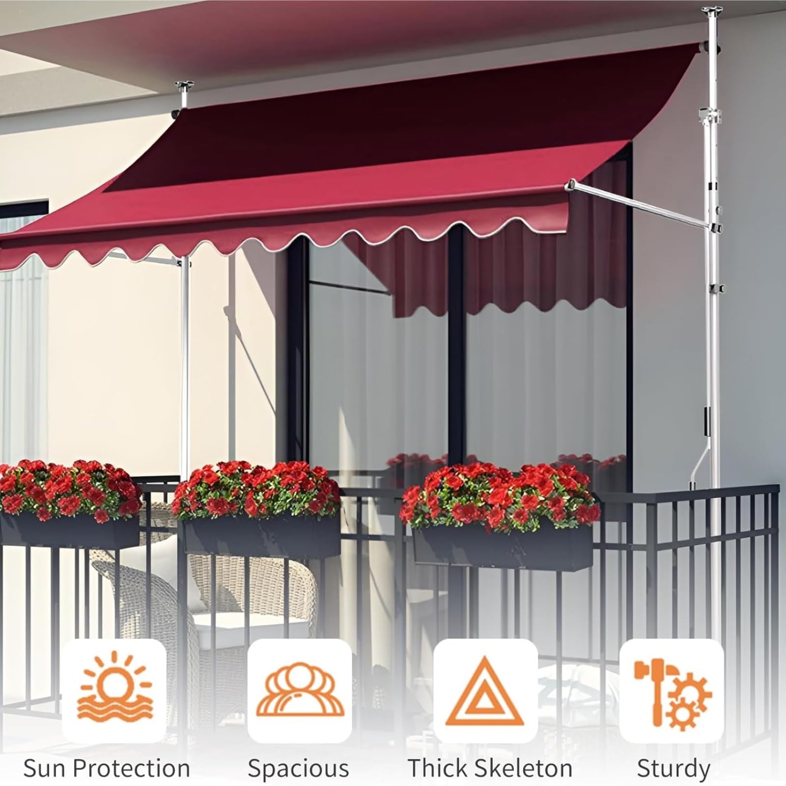 Store banne Auvent autoportant réglable for Patio et Jardin, manivelle Manuelle de 1,5 x 1,2 m, Solution Pare-Soleil for Portes de Balcon auvent(1.5 * 1.2m)