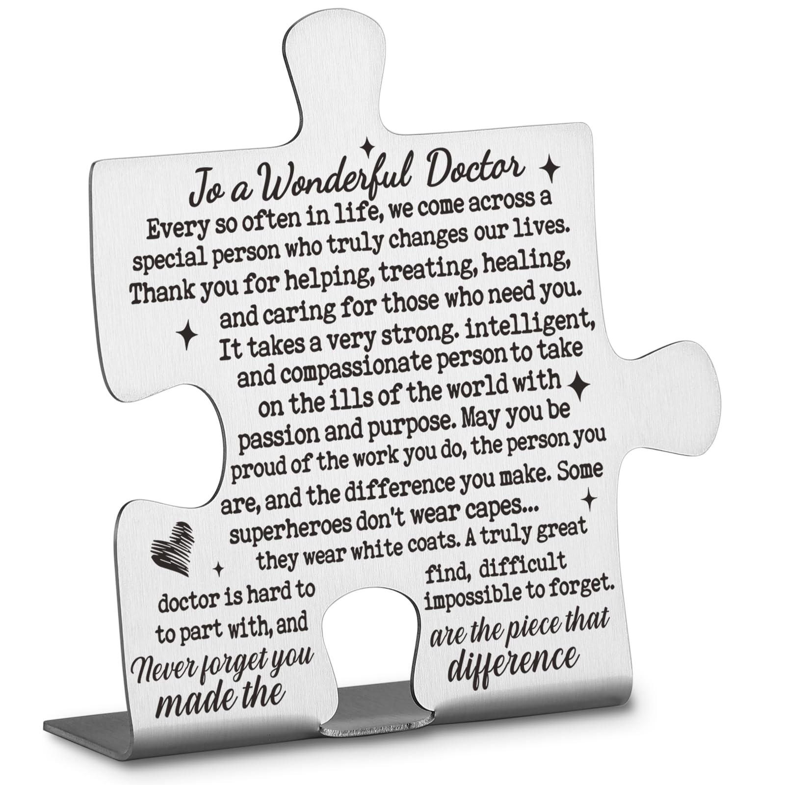 To A Wonderful Doctor Appreciation Gifts, Thank You Gifts for Doctors Birthday Christmas Graduation Team Office Ornament Decor Stainless Steel Puzzle Piece Decorative Signs Plaques Ann32