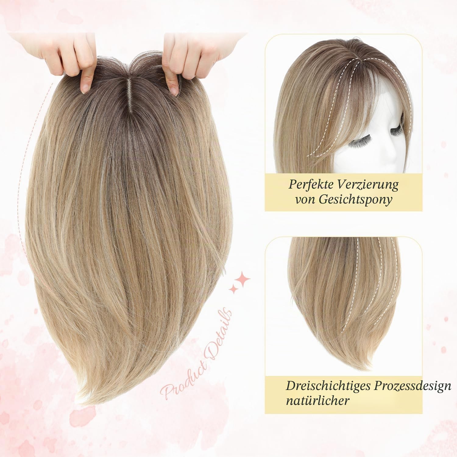 MORICHY Haaraufsätze für dünner werdendes Haar, 16,5x16,5 cm Haaraufsatz mit großer Basis zum Abdecken von grauem Haar oder Haarausfall, synthetische Haarverlängerungen, Clip-in-Pony für den täglichen