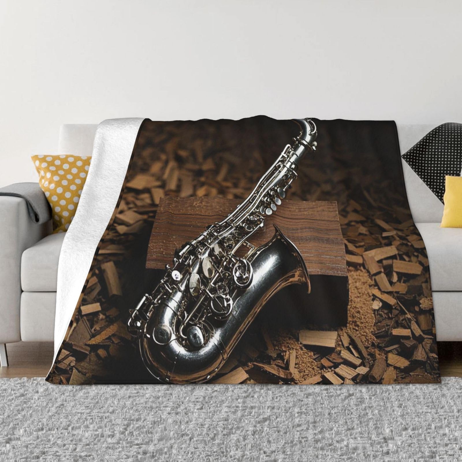 FodPand Saxophone Fleece Blanket 60"x50" Lightweight Warm Throw Blanket for Bed Couch Cozy Air Conditioning Quilt All Seasons Decorative Fuzzy Blankets Gifts for Women Men