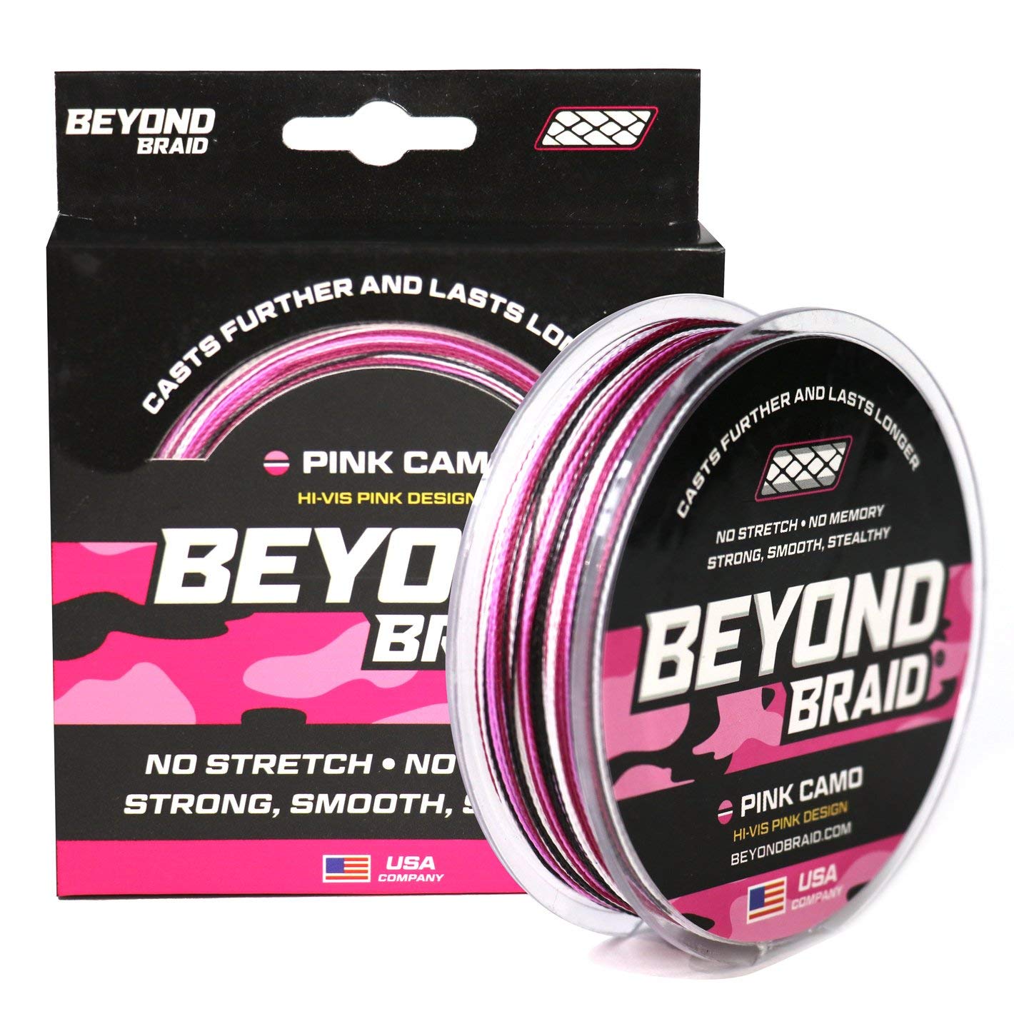 Beyond Braid Braided Fishing Line -Super Strong - Abrasion Resistant - No Stretch -Blue Camo, Moss Camo, White, Green, Pink, Blue, 4 Strand 8 Strand