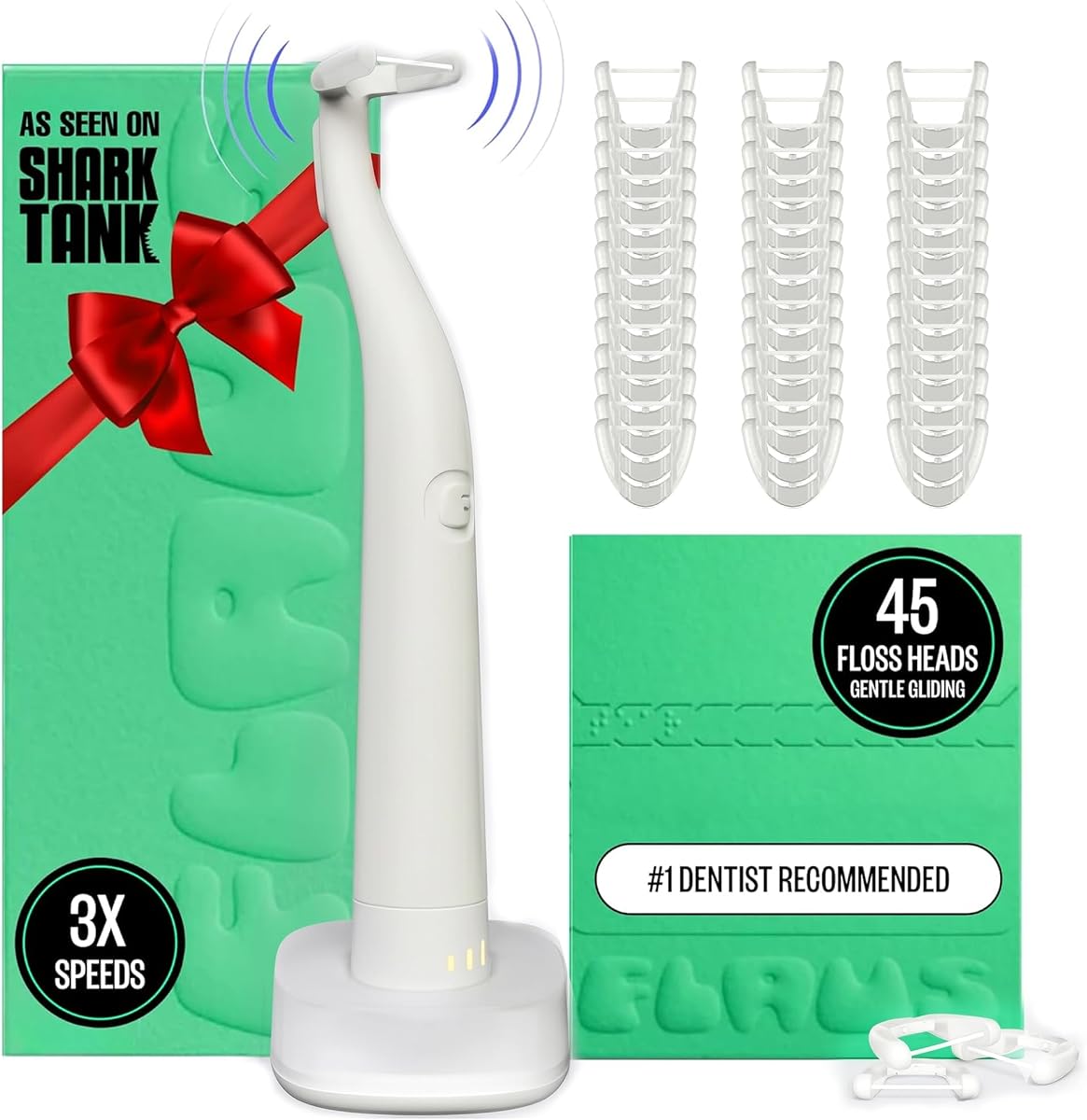 Flosser eléctrico - Deslizamiento suave - Removedor de placa dental Shark Tank | Destacado en la lista de Oprah, alternativa al hilo dental de agua, limpieza eléctrica fácil, herramienta vibratoria para dientes y encías, múltiples velocidades