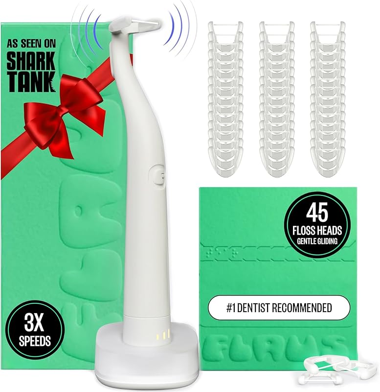 Flosser eléctrico - Deslizamiento suave - Removedor de placa dental Shark Tank | Destacado en la lista de Oprah, alternativa al hilo dental de agua, limpieza eléctrica fácil, herramienta vibratoria para dientes y encías, múltiples velocidades