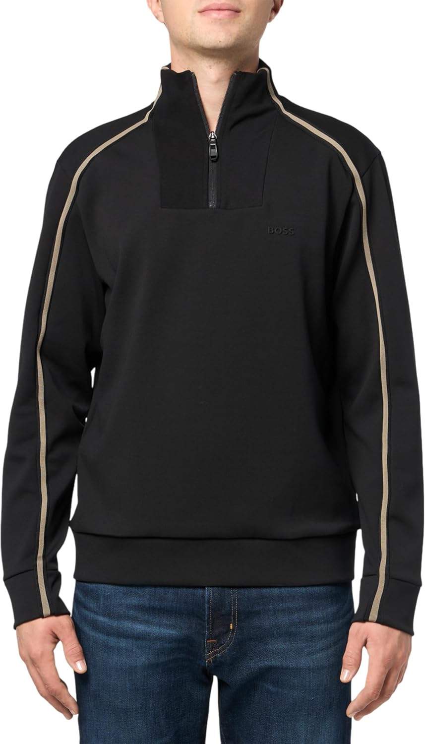 BOSS Men's Small Logo Cotton Blend Quarter Zip Sweatshirt
