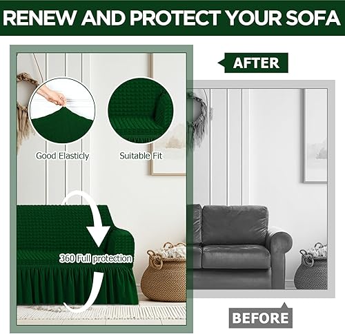 Miniatura 5 de Juego de 2 fundas de sofá para sofá, funda de sofá con falda, duradera, lavable, de alta elasticidad, fundas de muebles para sofá, sofá biplaza y