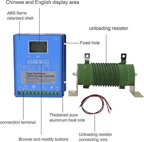 Wind Solar Hybrid Charge Controller 2000W, MPPT Booster Regulator for Off Grid Systems, 12V 24V 48V,1000W Wind Turbine 1000W Solar Panel Power Controller w/ Dump-load
