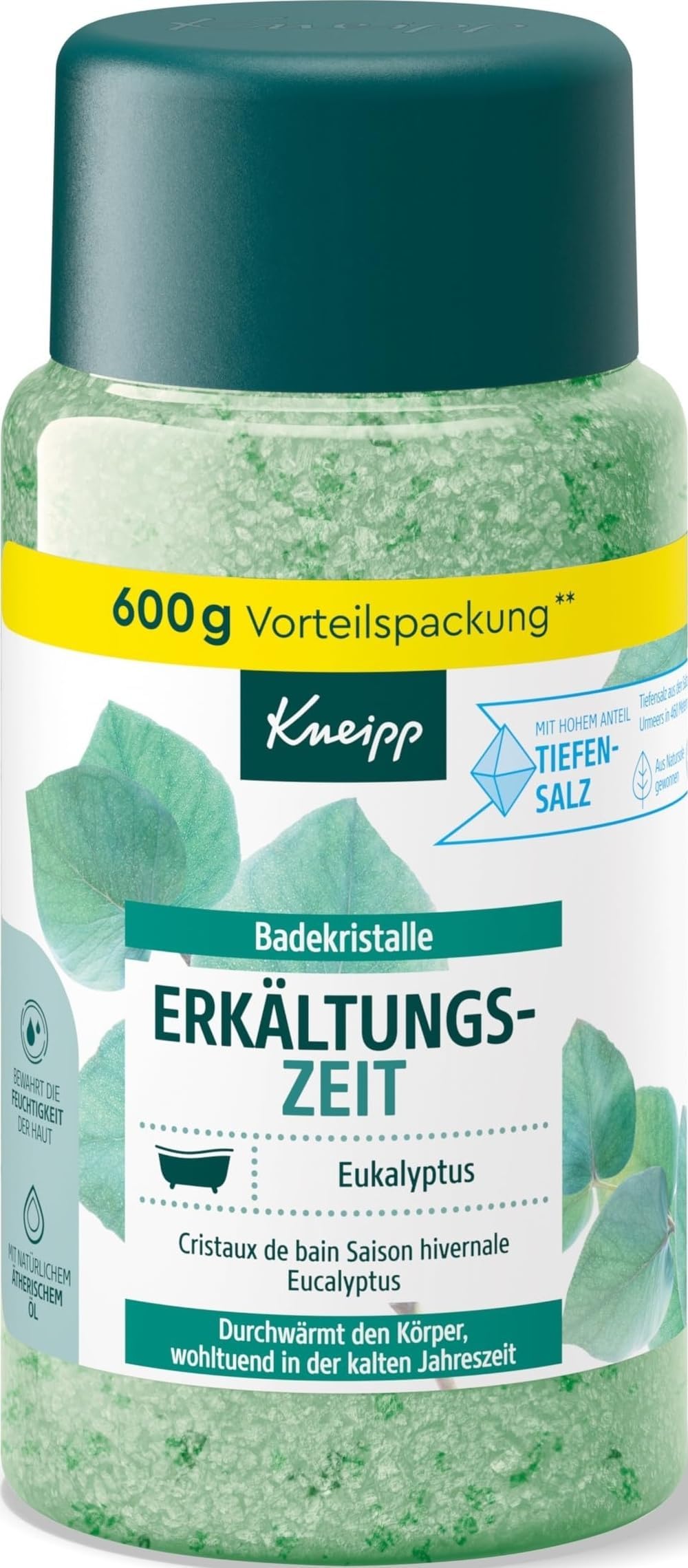 Kneipp Bath Crystals Cold Time - Bath Salt Storage Pack - with Natural Deep Salt from Luisenhall Saline & Natural Essential Oils of Eucalyptus and Mint - Aromatological Effect - 600 g