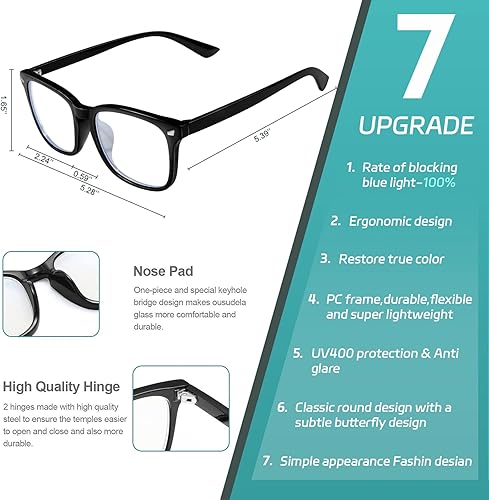 Miniatura 3 de Lentes de bloqueo de luz azul para mujeres y hombres, anteojos falsos de lectura para juegos, computadora, TV, lentes transparentes (paquete de 5)